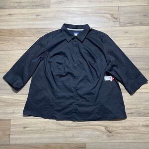 Basic Editions Womens 3/4 Sleeve Button Up Collard Shirt Size 3X Black